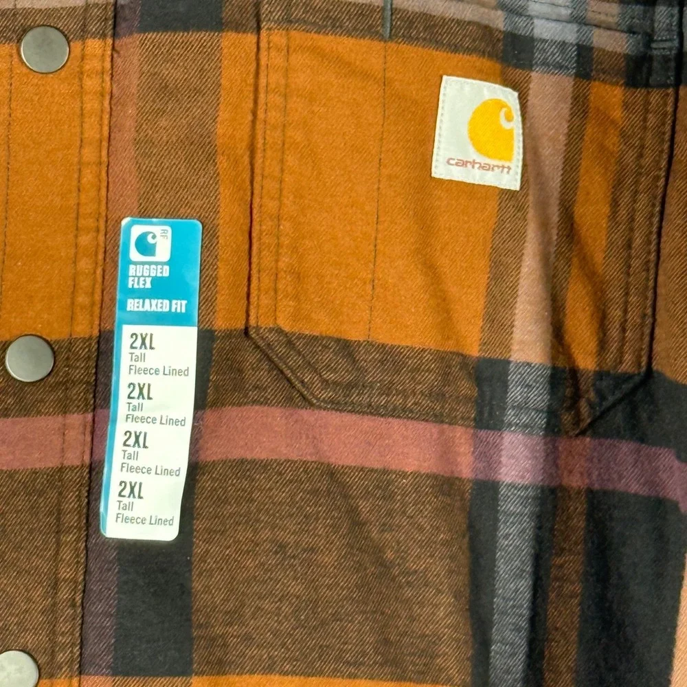 Carhartt 2XLT Rugged Flex Fleece Lined Hooded Flannel Copper Plaid TJ5621-M